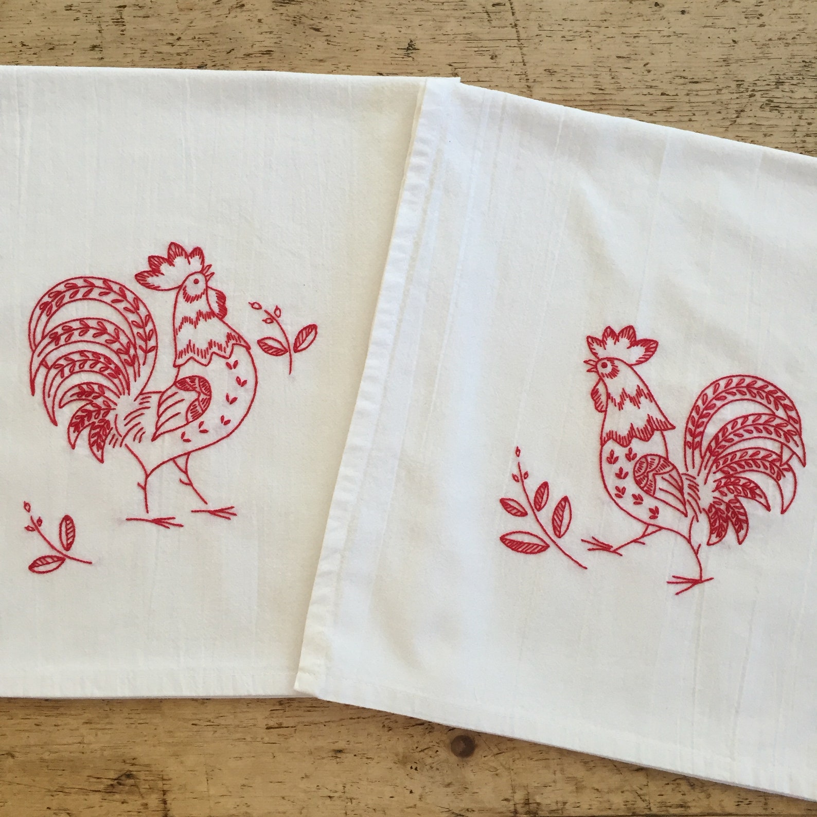 Hand Embroidered, Flour Sack Dish Tea, Stitched Towel, Polishing Cloth ...