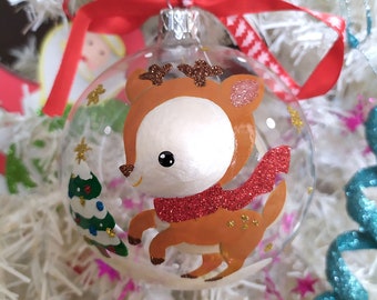 Handpainted Christmas Transparent 10 Cm Glass Ball Etsy