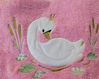 Serviette brodée personnalisée enfant bébé cygne Drap de bain 140 x 70 cm coton