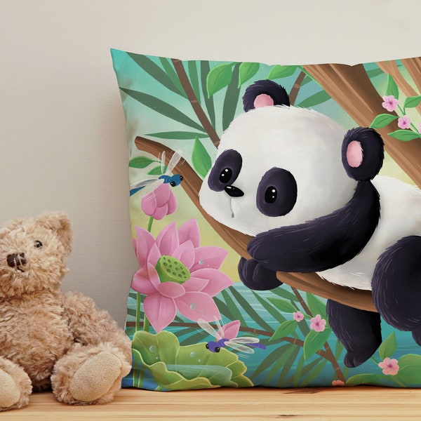 Coussin déco panda mignon personnalisé enfant bébé 45 cm illustration