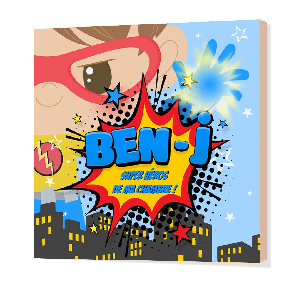 Plaque de Porte 20x20 cm Tableau Bois Mdf Chambre Personnalisable Prénom Illustration Originale Supe