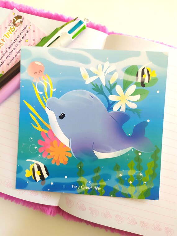 Carte Postale Dauphin Mignon Carte Carree 15x15 Cm Ete Ocean Etsy France