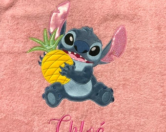 Serviette brodée personnalisée Stitch coton 140x70 cm enfant prénom Drap de bain