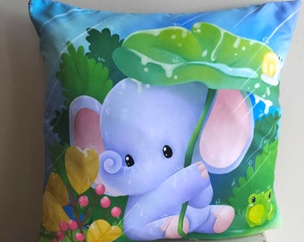 Coussin personnalisé enfant bébé 45 cm illustration éléphant mignon