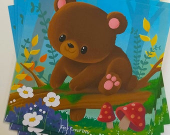 Carte postale ourson mignon, carte carrée 15x15 cm cadeau enfant