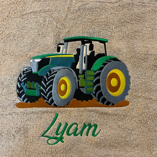 Serviette brodée personnalisée Tracteur Drap de bain 140 x 70 cm coton