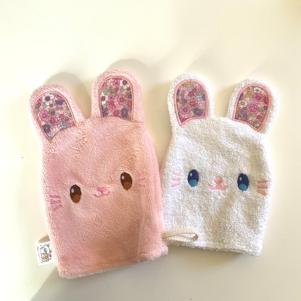 Gant de toilette lapin adulte ou enfant mignon éponge coton bambou