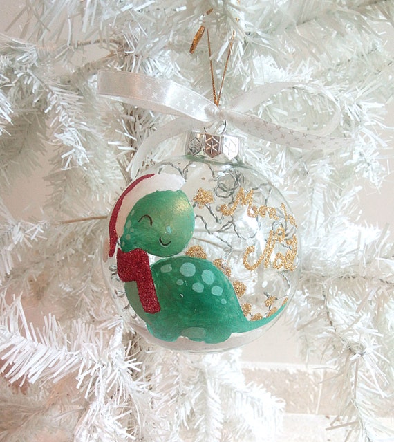 Peint à La Main Boule De Noel Verre Transparente 10 Cm