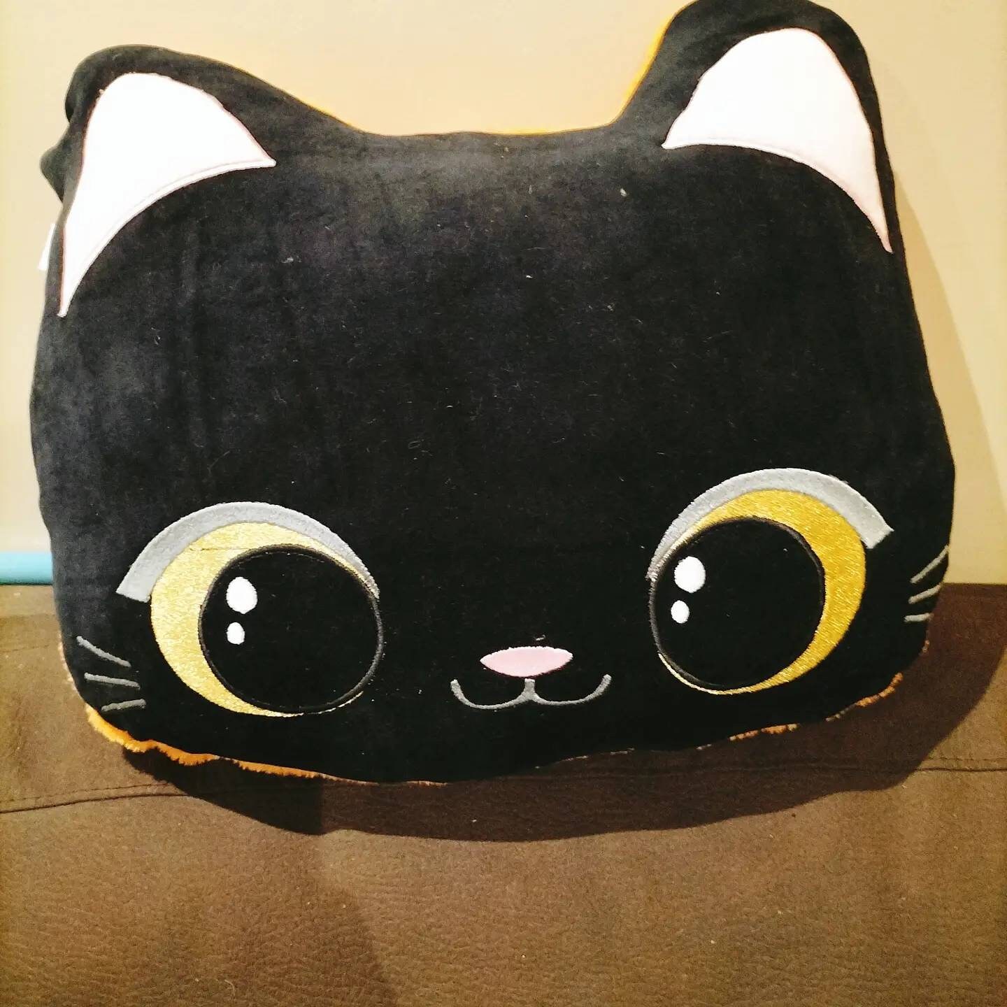 Coussin Chat Halloween Deco Fourrure 45 cm Mignon Cadeau Enfant