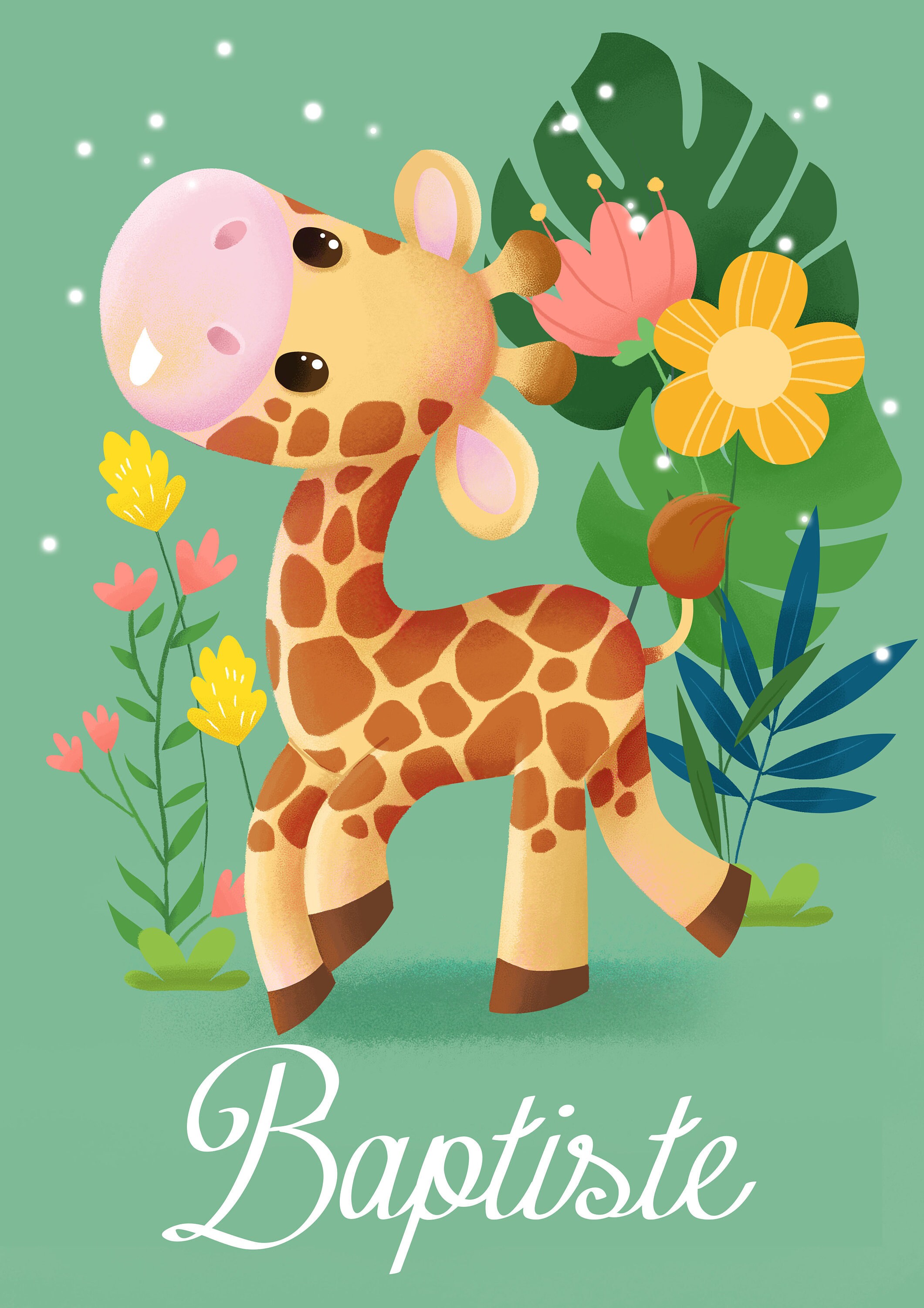 Affiche Personnalisée Girafe Enfant Naissance Bébé Prénom Personnalisable Décoration Chambre