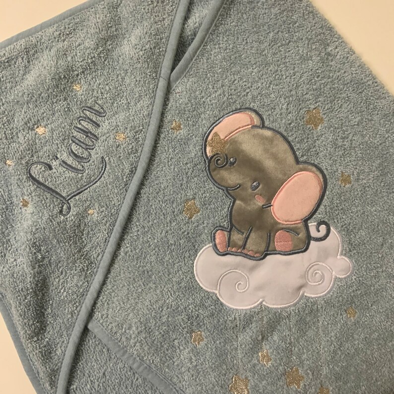 Cape de bain brodée personnalisée enfant bébé éléphant nuage 75x75 cm coton image 4