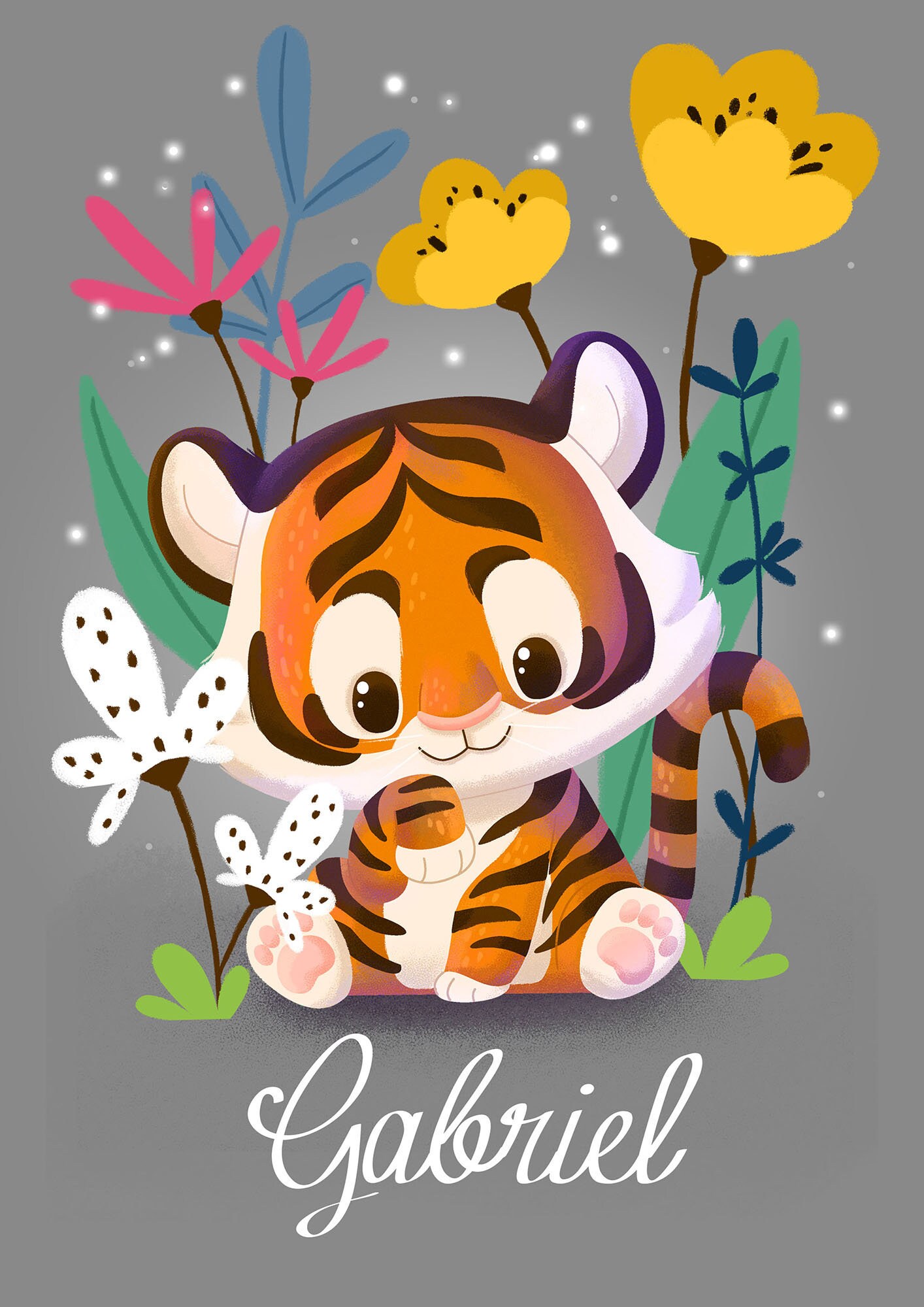 Affiche Personnalisée Tigre Enfant Naissance Bébé Prénom Personnalisable Décoration Chambre