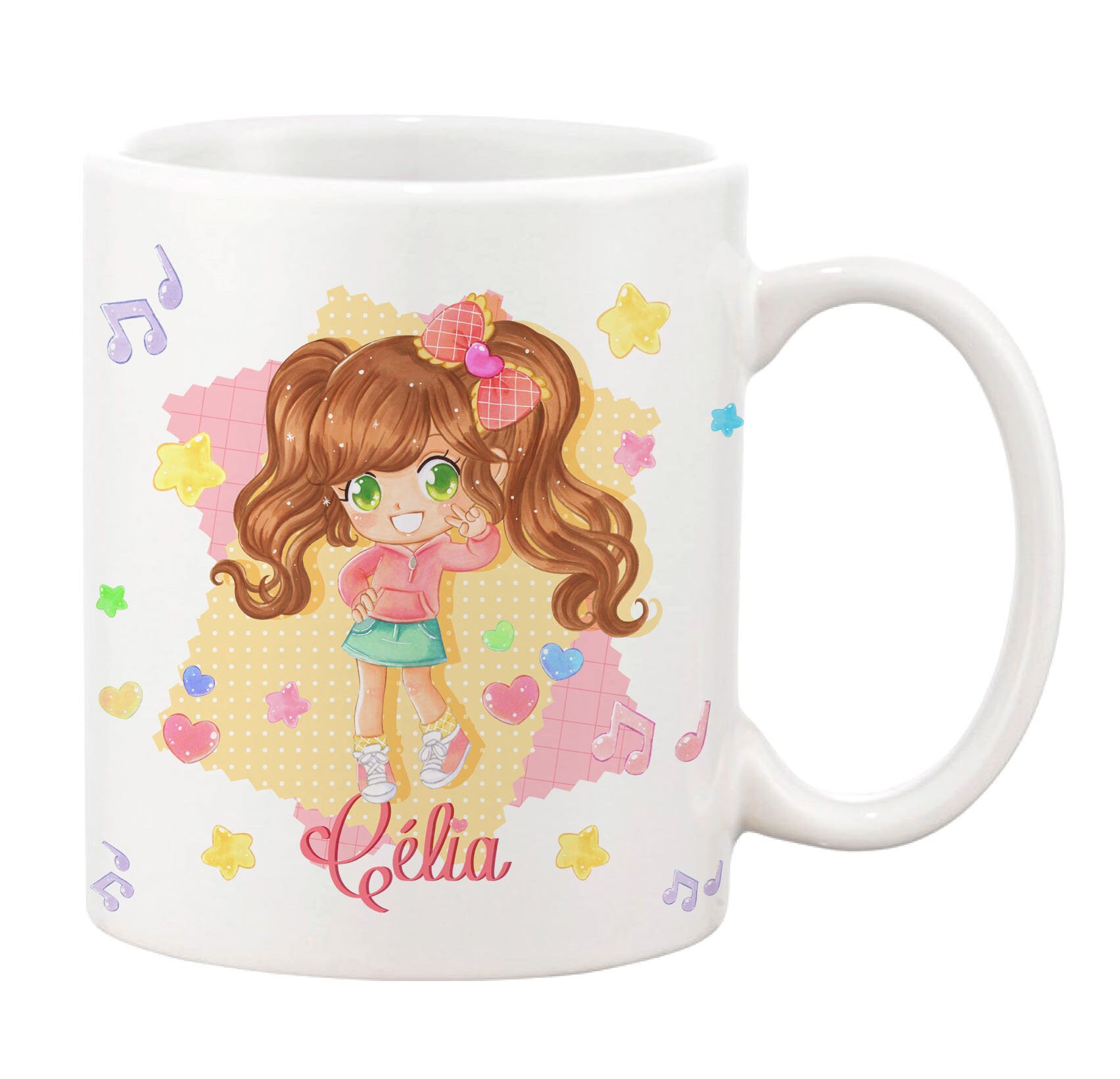 Mug Céramique Fille Chibi Kawaii Mignon Anniversaire Enfant Personnalisable Prénom Cadeau Original