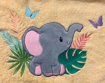 Serviette brodée personnalisée enfant bébé éléphant Drap de bain 140 x 70 cm coton