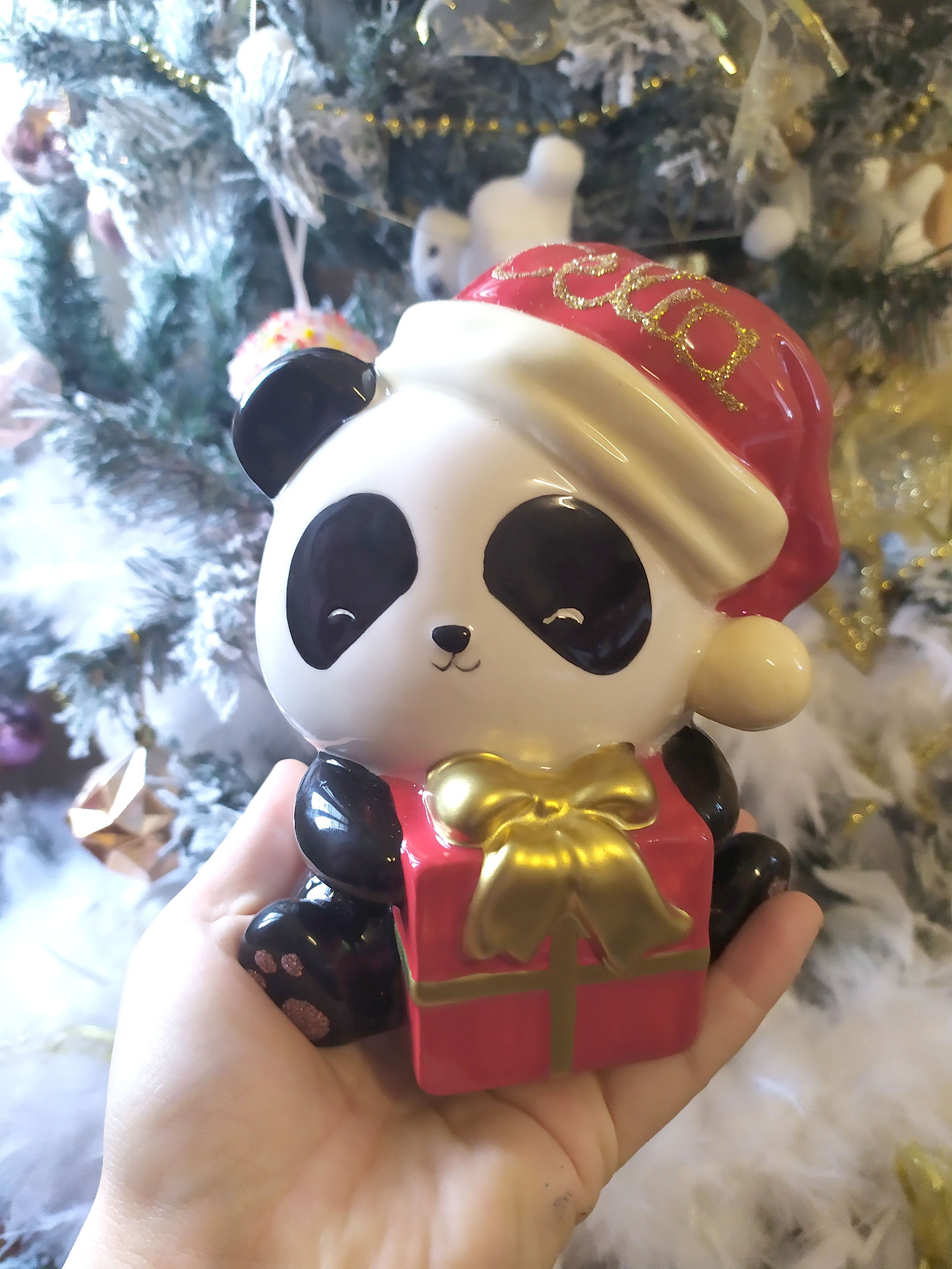 Tirelire Céramique Panda Noël Personnalisable Prénom Paillettes Cadeau Enfant Mignon