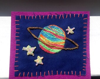 Pastel Saturn Beaded Embroidered Patch