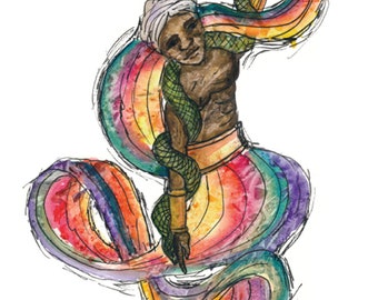 Watercolor of Oxumaré/Oshumare/Orixá/Orisha//Yoruba/IFA/Santeria/Candomblé/Umbanda//