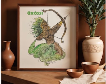 Watercolor of Oxóssi//ochosi//orisha//yoruba//ifa//umbanda