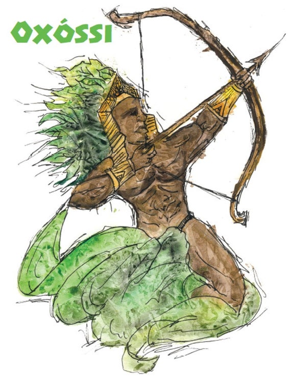 Watercolor of Oxóssi//ochosi//orisha//yoruba//ifa//umbanda