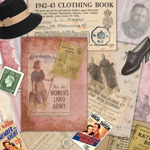 Junk Journal Kit WW2 Vintage 30 Pieces, Printable JPEG Commercial Use