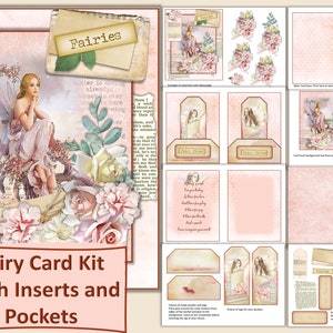 Printable Fairy Card Making Kit with inserts, pockets, tags and decoupage JPEG and PDF