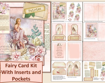 Printable Fairy Card Making Kit with inserts, pockets, tags and decoupage JPEG and PDF