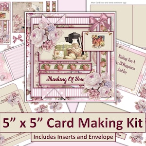 Shabby Chic Card Making Kit. 5" x 5" card with decoupage, inserts and envelope JPEG and PDF