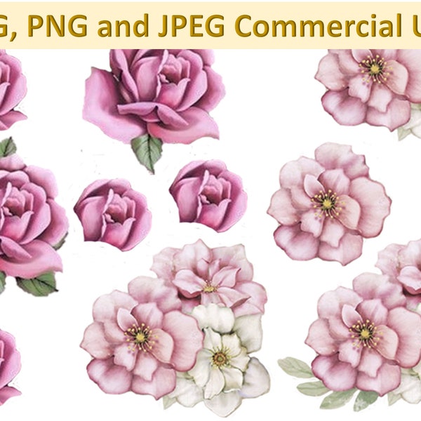 SVG, PNG and JPEG Decoupage, Collage sheets Woodland roses Commercial Use