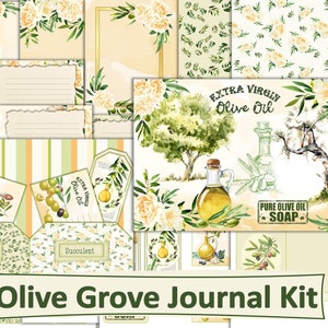 Printable Olive Grove Journal Kit with Ephemera. JPEG, PNG, PDF