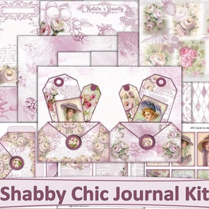 Printable Shabby Chic Valentines Romance Junk Journal Kit. JPEG, PNG and PDF. Commercial Use