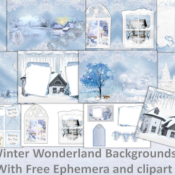 WInter Wonderland Junk Journal Kit with Free ephemera and clipart bundle. Commercial use