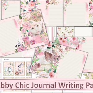 Printable Shabby Chic Journal Writing Pages with FREE ephemera. 18 Pages JPEG and PDF