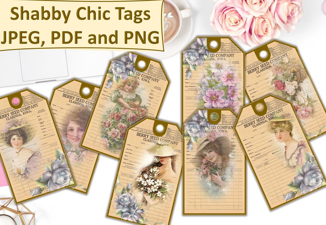 Printable Shabby Chic Tags, Journal Ephemera. JPEG, PDF, PNG - Etsy