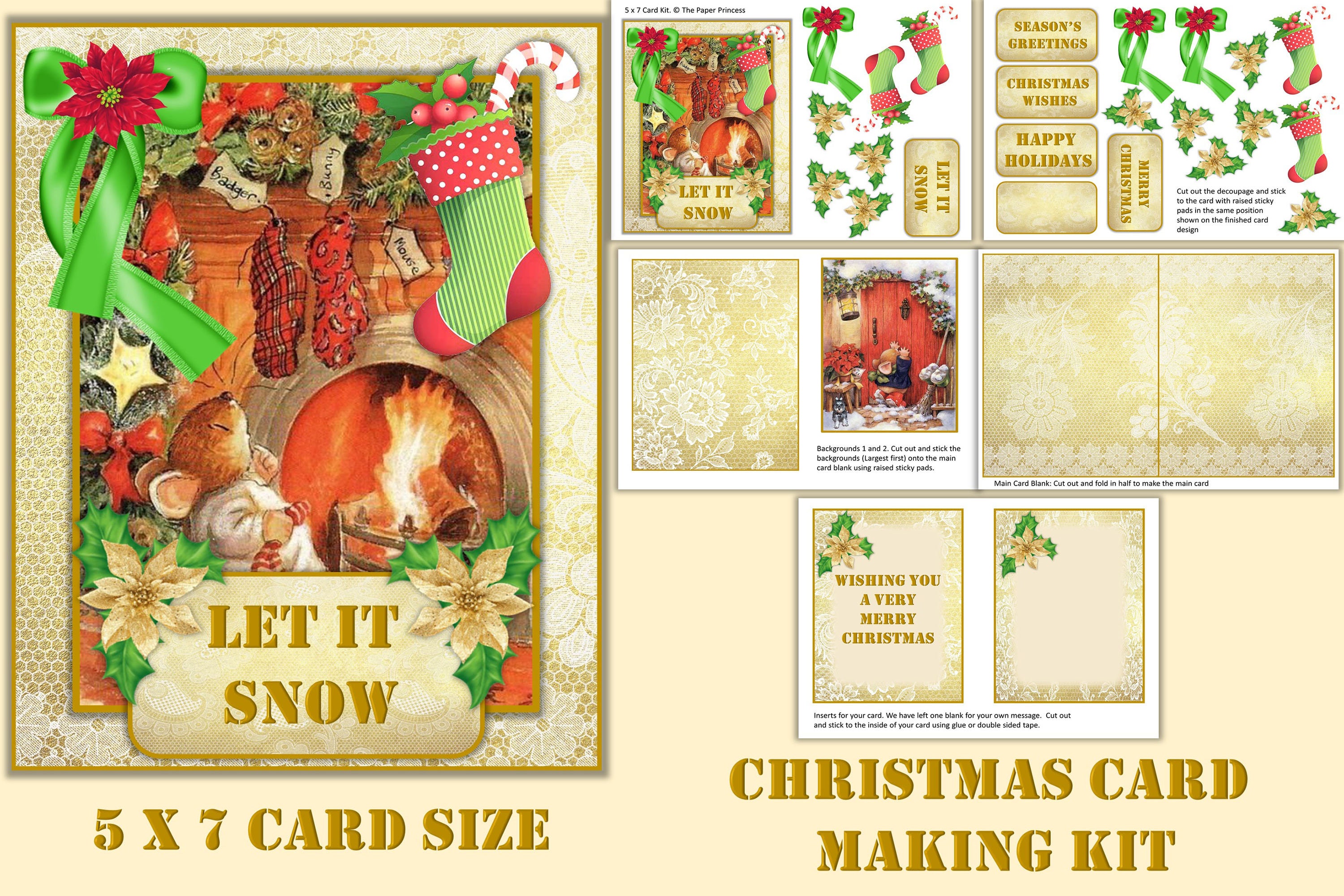 Printable Christmas Card Making Kit. 4 Cards with decoupage | Etsy
