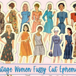 Printable Fussy Cut Vintage WOmen Ephemera for Journals and scrapbooks. JPEG, PDF and Clipart PNG format. Commercial Use