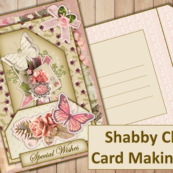 Printable Vintage Shabby Chic Pocket Card Making Kit with inserts and envelope. 27 different sentiments PDF and JPEG