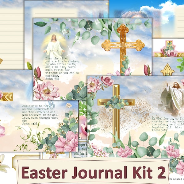 Printable Easter Journal Kit with free ephemera. Christian Journal, Easter Journal JPEG PDF and PNG