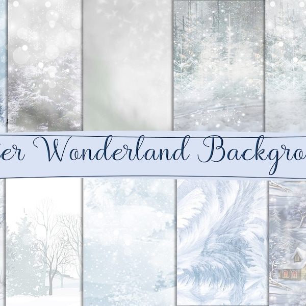 Printable Winter wonderland Digital Paper. A4 (8.5 x 11") Backgrounds. Commercial use