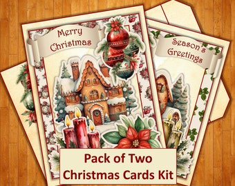 Christmas Card Kit, Printable Download, Pack of Two with envelopes and inserts. JPEG and PDF