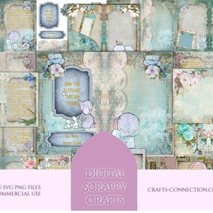 50 page imprimable junk journal kit avec éphémères, collage, étiquettes et poches. Elephant Theme plus gratuit PNG fichiers utilisation commerciale image 1