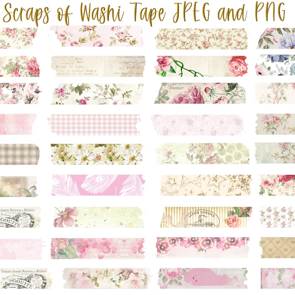 Printable and clipart Washi Tape and Torn Paper JPEG, PDF and PNG Journal Ephemera, Digital Washi Tape. Commercial Use