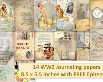 Vintage WW2 Journaling Kit or Scrapbooking Kit. 14 pages with FREE Ephemera Kit. Commercial Use