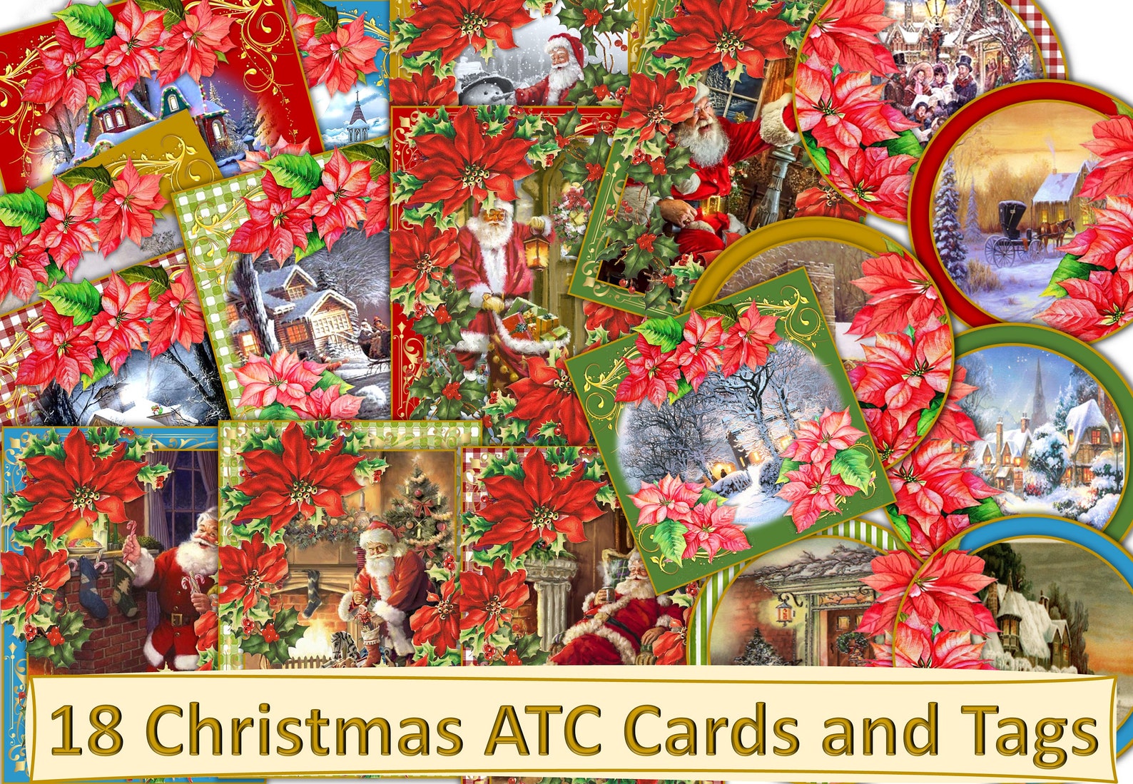18 Printable Christmas ATC Cards and Tags Journal Ephemera - Etsy UK