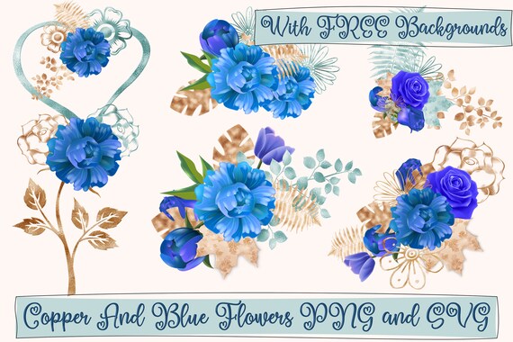 Download Blue Flower Clipart Svg And Png With Five Free Backgrounds Etsy