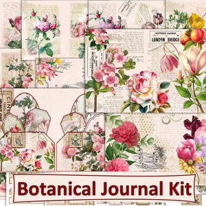 Printable Vintage Botanical Journal Kit with free ephemera. JPEG, and PDF Commercial use