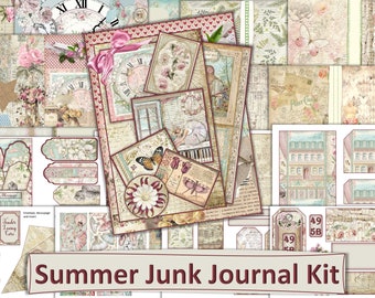 Printable Journal Kit Shabby Chic Summer with front cover and ephemera. JPEG and PDF