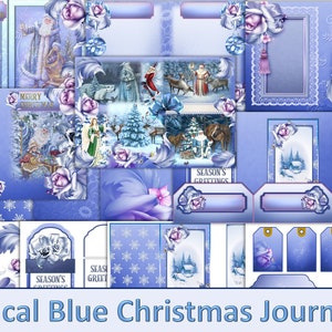 Magical Blue Christmas Journal Kit with free Ephemera. JPEG, PDF and PNG. Commercial Use