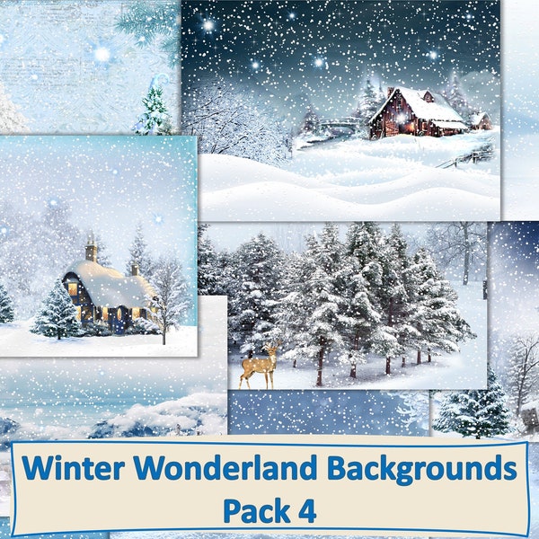 Printable Winter wonderland Digital Paper. A4 size.  10 Backgrounds. JPEG and PDF Commercial use