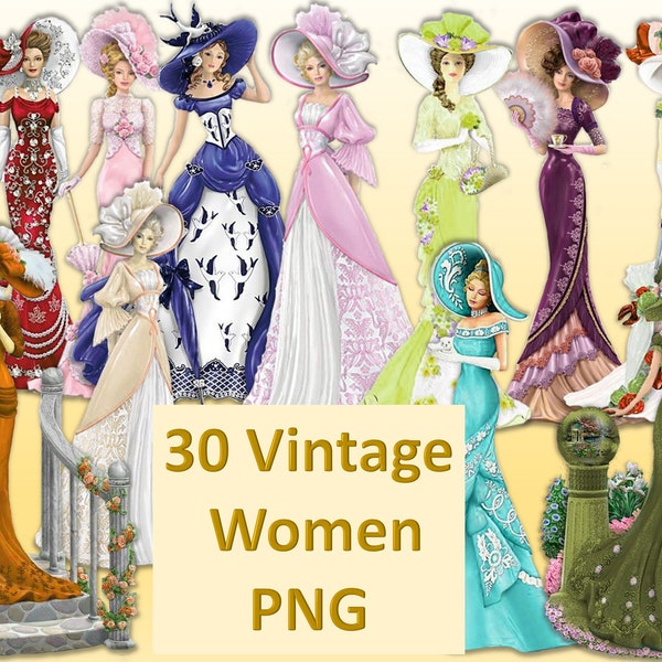 Victorian Women Clipart 30 pieces PNG files for Commercial Use