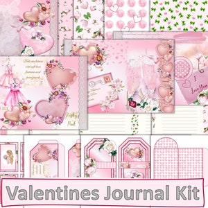 Printable Vintage Pink Valentine Journal Kit with free Ephemera. JPEG, PDF and PNG. Commercial Use